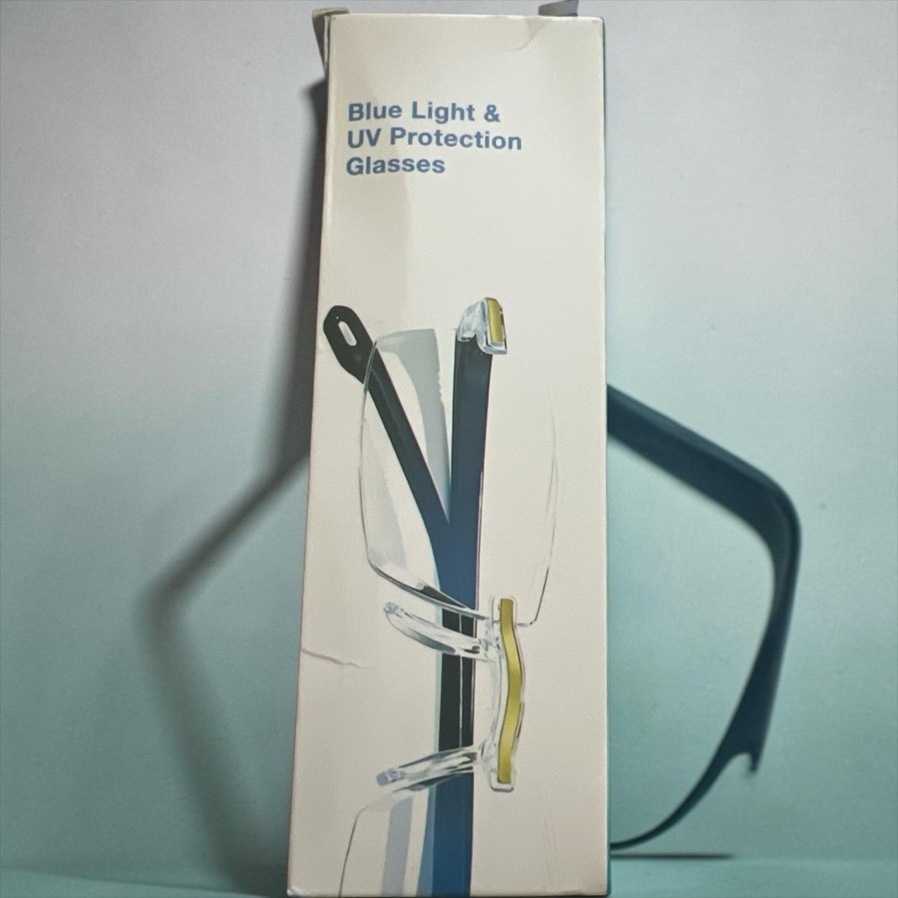 Blue Light UV Protection Rimless Reading Glasses Gold Black w/ Case New